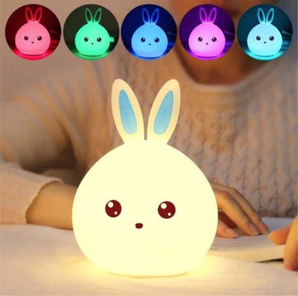 Squishy Bunny LED Night Light Colorful Rabbit Color Changing Lamp for baby kids children Silicone Touch Sensor bedroom decor by sooknewlook