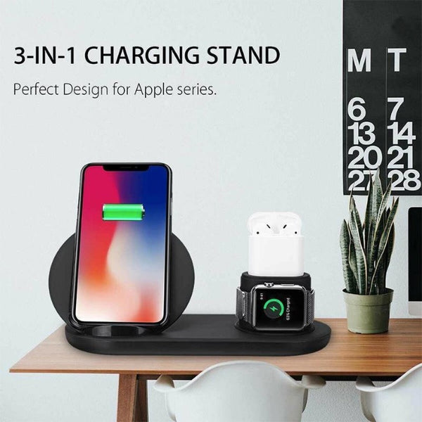 3 in 1 Qi Fast Wireless Charging Stand for iPhone AirPods Apple Watch Charge Dock Station Wireless Charger Stand for iPhone 8 X XS Max XR Apple Watch 4 3 2 1 Airpods 10W Quick Charge For Samsung S9 S8 S7 Fast Chargeur Quick Charge By Sooknewlook