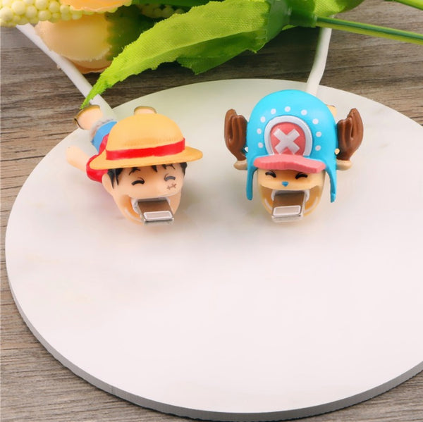 One Piece Cable Bite Protector for iPhone doll cartoon organizer winder chompers charger wire holder cord prevents breakage protector usb charging cute lightning cable protect-protective sleeves-Monkey D. Luffy Zoro Tony-Tony Chopper by sooknewlook