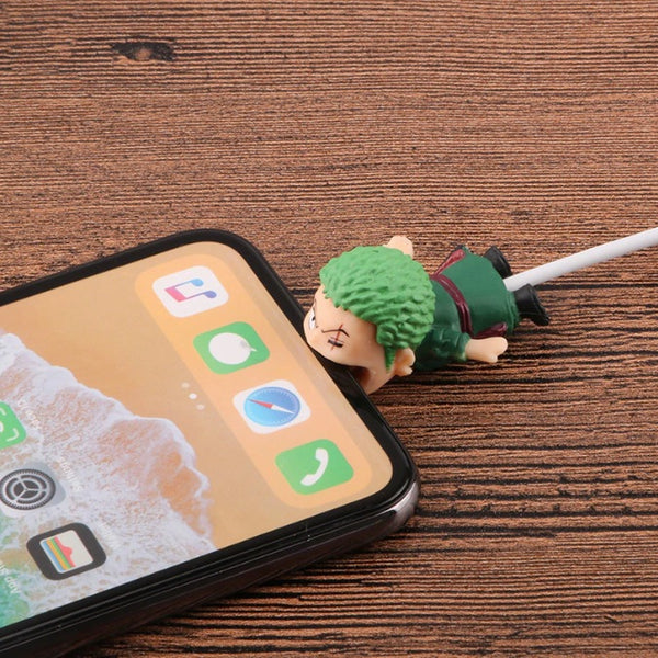 One Piece Cable Bite Protector for iPhone doll cartoon organizer winder chompers charger wire holder cord prevents breakage protector usb charging cute lightning cable protect-protective sleeves Roronoa Zoro by sooknewlook