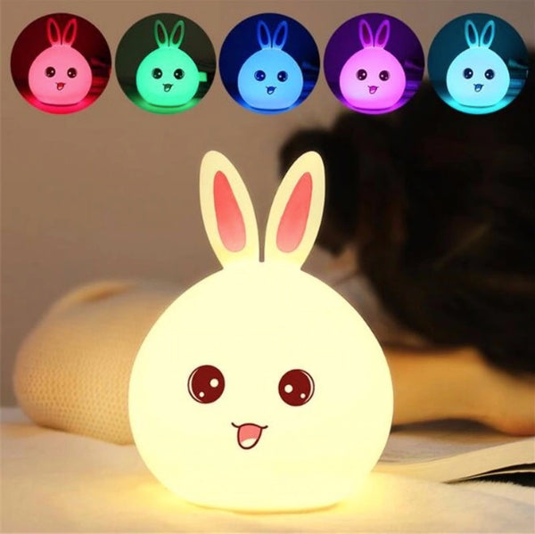 Squishy Bunny LED Night Light Colorful Rabbit Color Changing Lamp for baby kids children Silicone Touch Sensor bedroom decor by sooknewlook