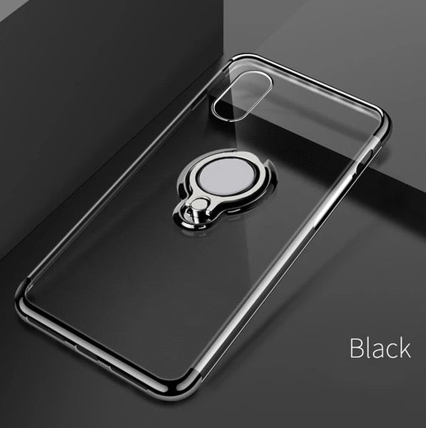 Ultra Thin Transparent iPhone Case With Magnetic Finger Ring Holder Ultra slim iPhone XS MAX XR X 8 7 6 6S Plus Car Magnetic Bracket Cases Black By Sooknewlook