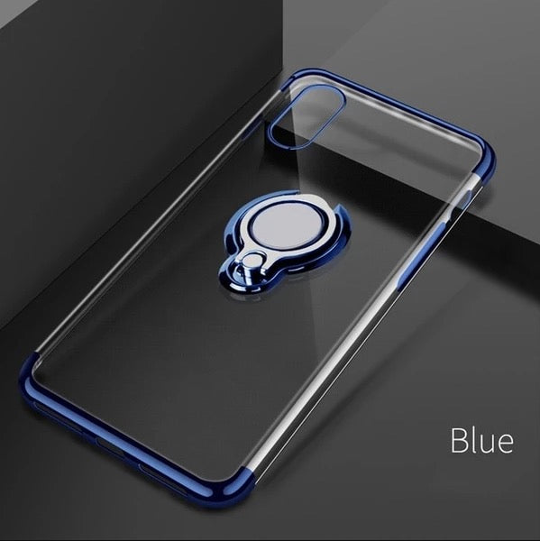 Ultra Thin Transparent iPhone Case With Magnetic Finger Ring Holder Ultra slim iPhone XS MAX XR X 8 7 6 6S Plus Car Magnetic Bracket Cases Blue By Sooknewlook