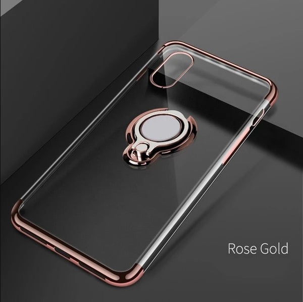 Ultra Thin Transparent iPhone Case With Magnetic Finger Ring Holder Ultra slim iPhone XS MAX XR X 8 7 6 6S Plus Car Magnetic Bracket Cases Rose Gold By Sooknewlook